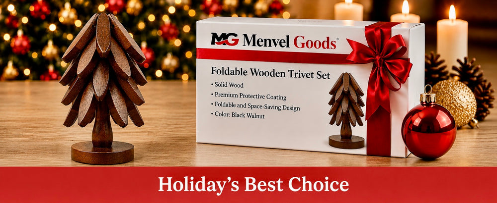 Holiday's Best Choice - Dark Walnut Foldable Wooden Trivet Set