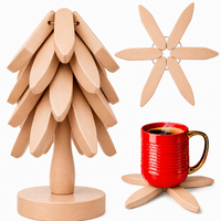 Foldable Wooden Trivet Set for Hot Dishes - 4 Trivets + 1 Stand (Natural Beech)