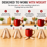 Foldable Wooden Trivet Set for Hot Dishes - 4 Trivets + 1 Stand (Natural Beech Christmas Gift Box)