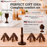 Foldable Wooden Trivet Set for Hot Dishes - 4 Trivets + 1 Stand (Black Walnut)