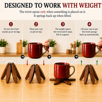 Foldable Wooden Trivet Set for Hot Dishes - 4 Trivets + 1 Stand (Black Walnut)