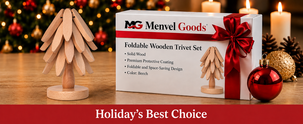 Holiday's Best Choice - Natural Beech Foldable Wooden Trivet Set