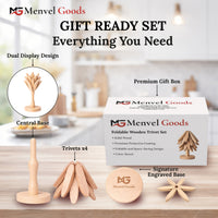 Foldable Wooden Trivet Set for Hot Dishes - 4 Trivets + 1 Stand (Natural Beech)