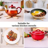 Foldable Wooden Trivet Set for Hot Dishes - 4 Trivets + 1 Stand (Natural Beech)