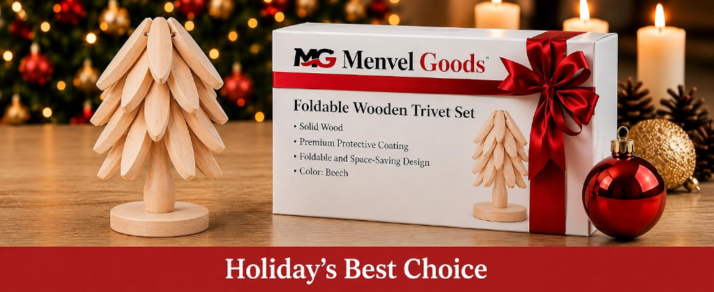 Holiday's Best Choice - Natural Beech Foldable Wooden Trivet Set